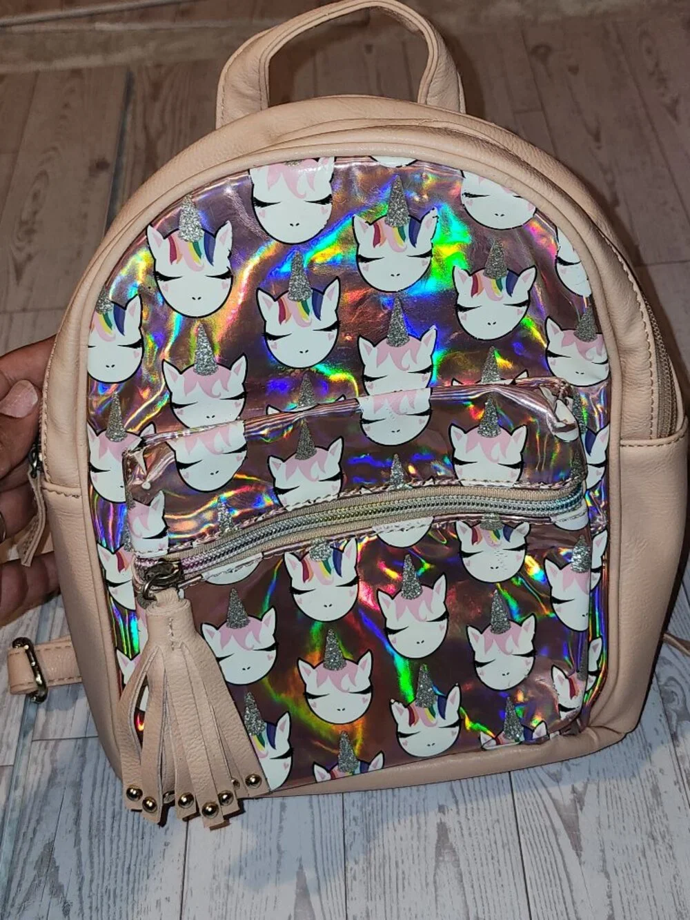 Unicorn Holographic Mini Backpack Pink Faux Leather Tassel Cute Kawaii Bag